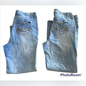 Wallflower Light Wash Distressed Raw Hem Bootcut 2 pair Jeans